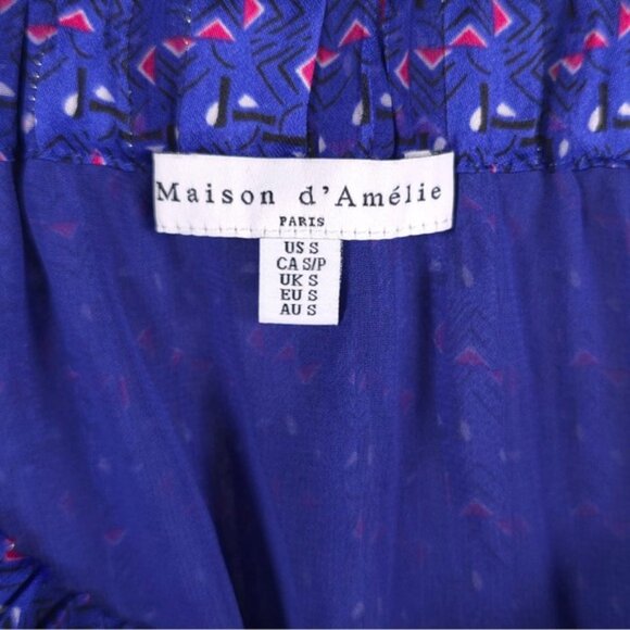 NWOT Maison d'Amélie Skirt Blue Satin Pleated Royal Semi Sheer Silky Twee SMALL - Picture 4 of 10
